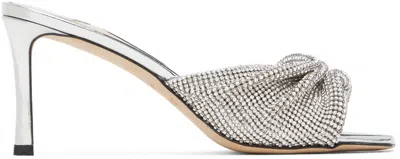 Jimmy Choo Silver & Off-white Naria 75 Mules