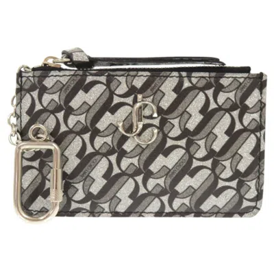 Pre-owned Jimmy Choo Silver Black Gray Leather Coin Purse/coin Case () In Silver, Black, Gray