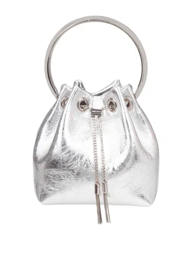 JIMMY CHOO JIMMY CHOO SILVER BON BON TZZ IN METALLIC LEATHER HANDBAG