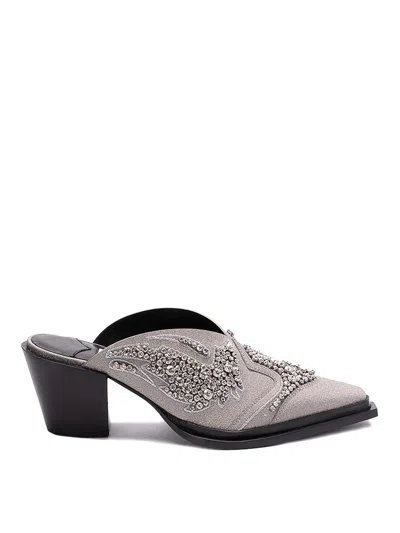 Jimmy Choo Silver Calfskin Mules In Gray