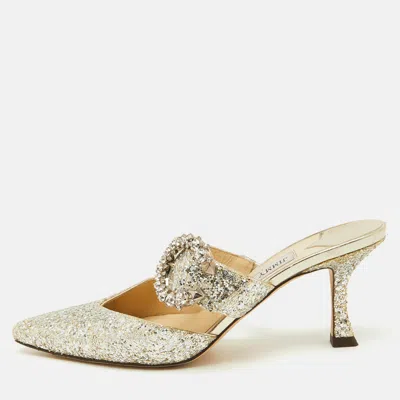 Jimmy Choo Silver Coarse Glitter Crystal Embellished Marta Mules In Multi