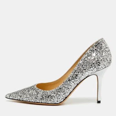 Pre-owned Jimmy Choo Silver Coarse Glitter Romy Pointed Toe Pumps Size 39