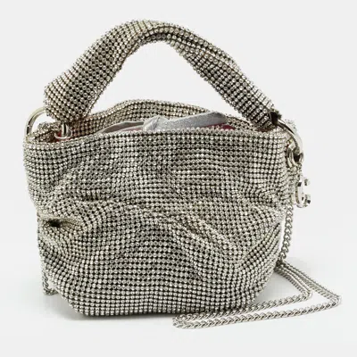 Pre-owned Jimmy Choo Silver Crystal Mesh And Satin Bonny Chain Clutch