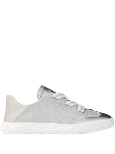 Jimmy Choo Silver Diamond Leather Sneakers