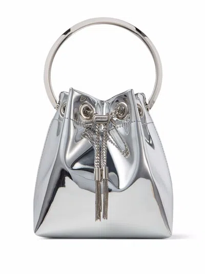 JIMMY CHOO JIMMY CHOO SILVER DRAWSTRING BAG WITH CIRCULAR HANDLE