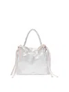 Jimmy Choo Drawstring Mini Embellished Leather Shoulder Bag In Silver