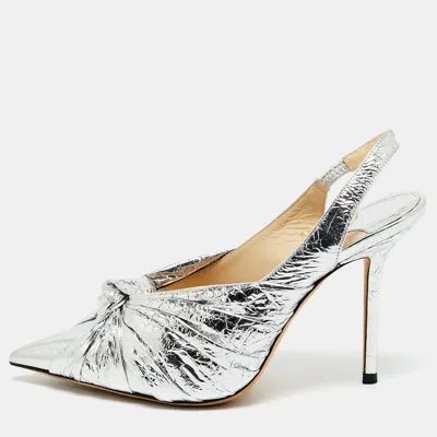 Jimmy Choo Silver Foil Leather Annabell Slingback Pumps