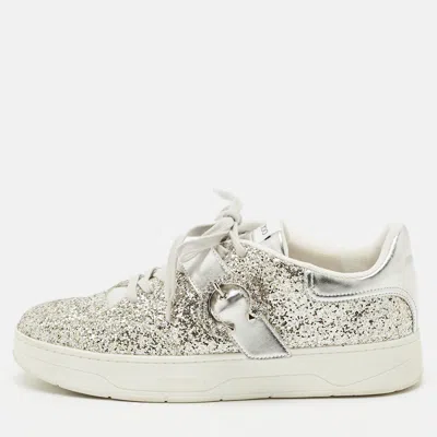 Jimmy Choo Silver Glitter And Leather Osaka Sneakers In White