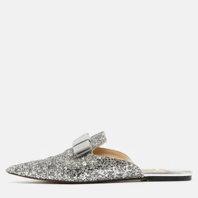 Pre-owned Jimmy Choo Silver Glitter Bow Mules Size 40