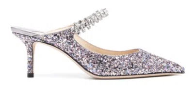 JIMMY CHOO JIMMY CHOO SILVER GLITTER CRYSTAL STRAP STILETTOS