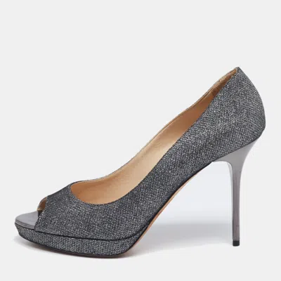 Jimmy Choo Silver Glitter Dahlia Platform Pumps In Gray