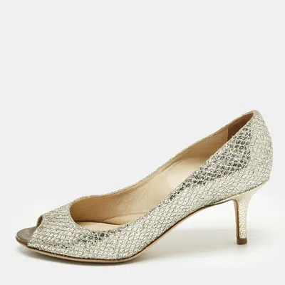 Pre-owned Jimmy Choo Silver Glitter Isabel Peep Toe Pumps Size 35.5