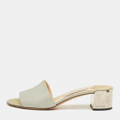 Jimmy Choo Silver Glitter Joni Slide Sandals