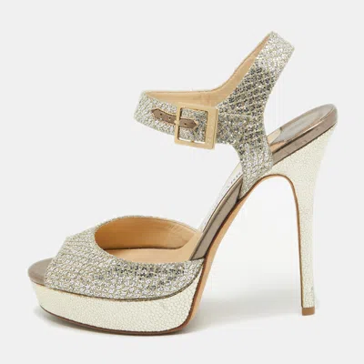 Pre-owned Jimmy Choo Silver Glitter Linda Ankle Strap Sandals Size 38