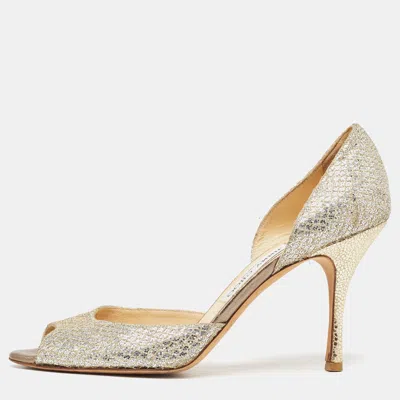 Pre-owned Jimmy Choo Silver Glitter Logan Pumps Size 40 In Gold