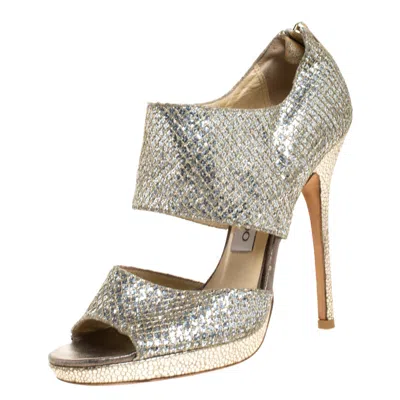 Jimmy Choo Silver Glitter Private Platform Sandals In Gold
