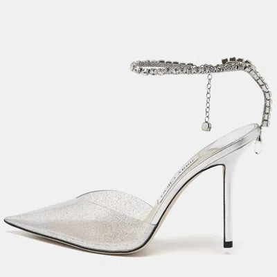 Pre-owned Jimmy Choo Silver Glitter Pvc Crystal Embellished Saeda Pumps Size 39