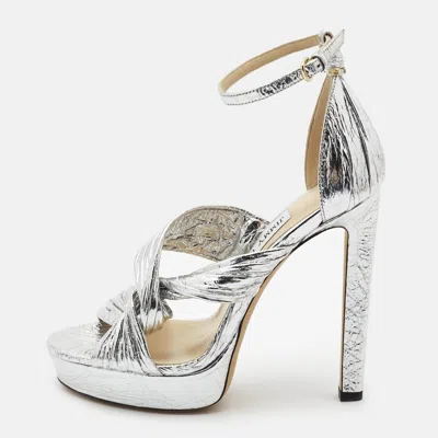 Pre-owned Jimmy Choo Silver Leather Abril Ankle Strap Sandals Size 36