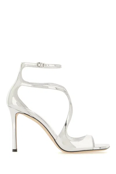 Jimmy Choo Silver Leather Azia 95 Sandals