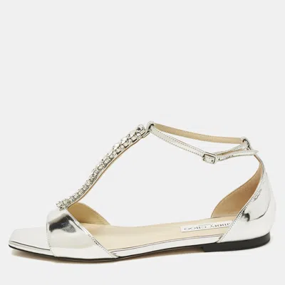 Pre-owned Jimmy Choo Silver Leather Bella Flat Sandals Size 41