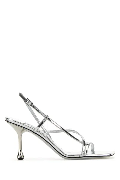 JIMMY CHOO JIMMY CHOO SILVER LEATHER ETANA 80 SANDALS