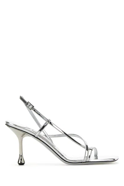 JIMMY CHOO SILVER LEATHER ETANA 80 SANDALS