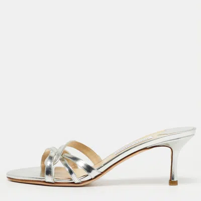 Pre-owned Jimmy Choo Silver Leather Kel Slide Sandals Size 39