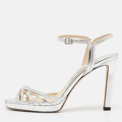 Pre-owned Jimmy Choo Silver Leather Lilah Ankle Strap Sandals Size 35.5