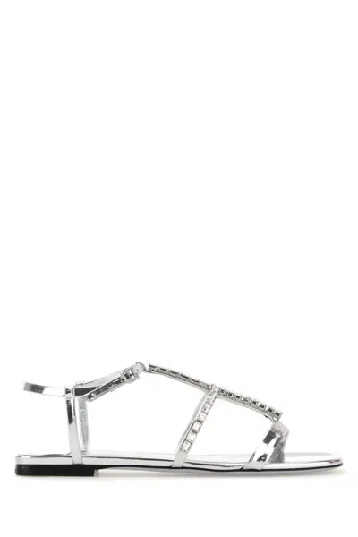JIMMY CHOO SILVER LEATHER SANDALS
