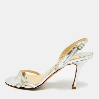 Pre-owned Jimmy Choo Silver Leather Slingback Sandals Size 38.5