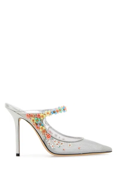 JIMMY CHOO SILVER MESH DAISY MULES