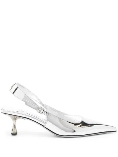 Jimmy Choo Silver Metallic Leather Pointed Slingback Pumps For Women In Grey
