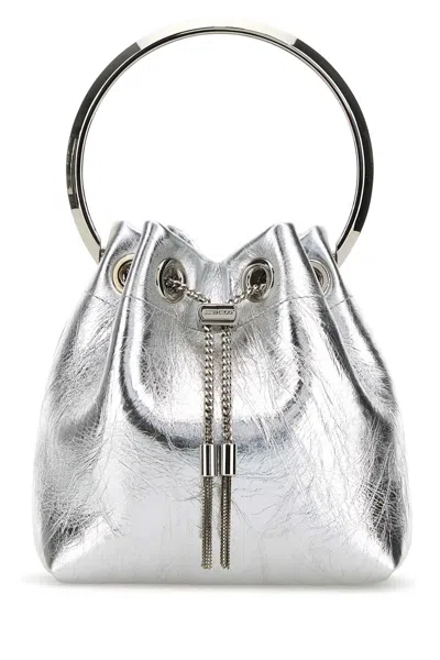Jimmy Choo Silver Nappa Leather Bon Bon Bucket Bag