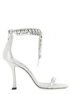 Jimmy Choo 'crystal' Metallic Sandals With Rhinestoned Ankle Strap And High Curved Heel In Silver