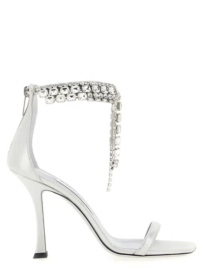 JIMMY CHOO SILVER OPEN TOE HEELS
