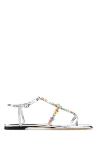 JIMMY CHOO SILVER OPEN TOE SANDALS