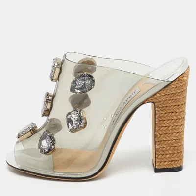 Pre-owned Jimmy Choo Silver Pvc Crystal Embellished Mule Sandals Size 39