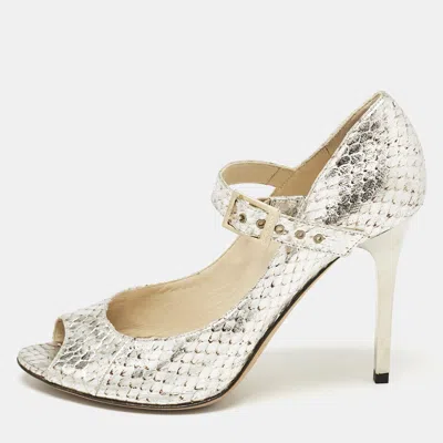 Pre-owned Jimmy Choo Silver Python Embossed Leather Mary Jane Pumps Size 38.5