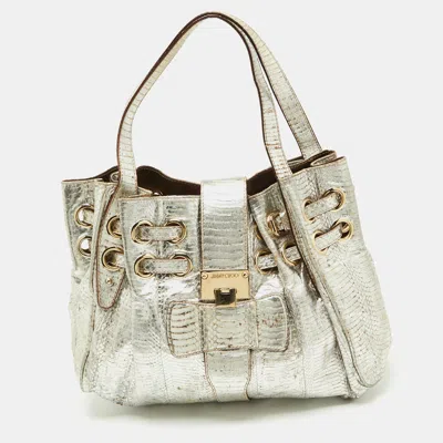 Pre-owned Jimmy Choo Gold Watersnake Leather Riki Tote