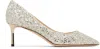 Jimmy Choo Romy 85 Glitter Pumps In Silver Leather In Champagne