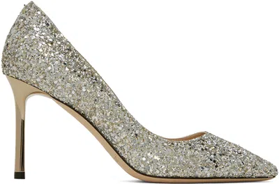 Jimmy Choo Silver Romy 85 Heels In Champagne