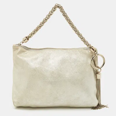 Pre-owned Jimmy Choo Silver Shimmer Suede Callie Clutch Bag