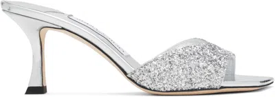 JIMMY CHOO SILVER SKYE 70 HEELED SANDALS
