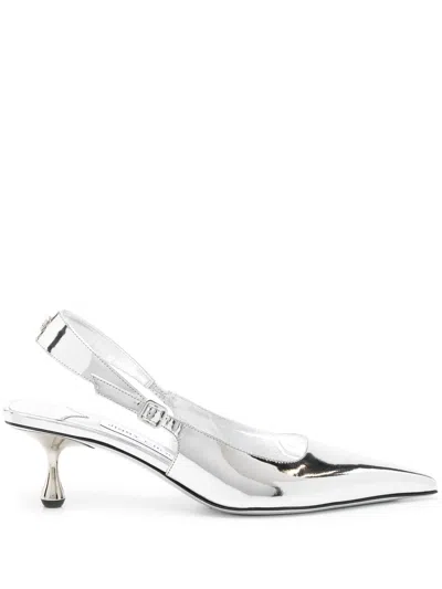 Jimmy Choo Silver Slingback Sandals With Sculpted Heel