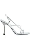 Jimmy Choo High Heel Metallic Sandals With Buckle Strap In Silver