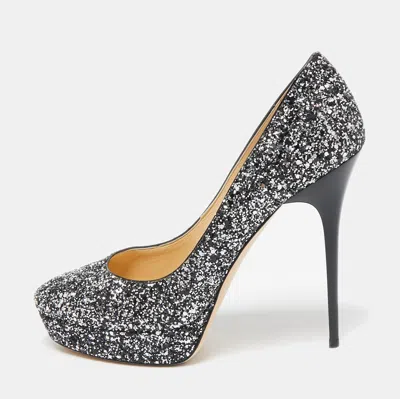 Jimmy Choo Silver/black Glitter Cosmic Platform Pumps