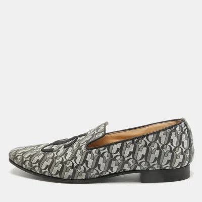 Pre-owned Jimmy Choo Silver/black Glitter Fabric Sache Jc Monogram Smoking Slippers Size 39