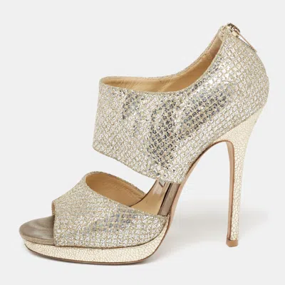 Jimmy Choo Silver/gold Coarse Glitter Private Platform Sandals