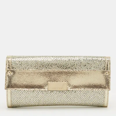 Jimmy Choo Silver/gold Glitter And Leather Reese Flap Clutch