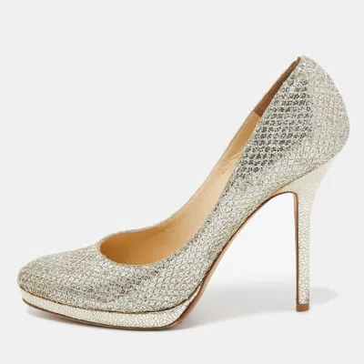 Jimmy Choo Silver/gold Glitter Fabric Platform Pumps
